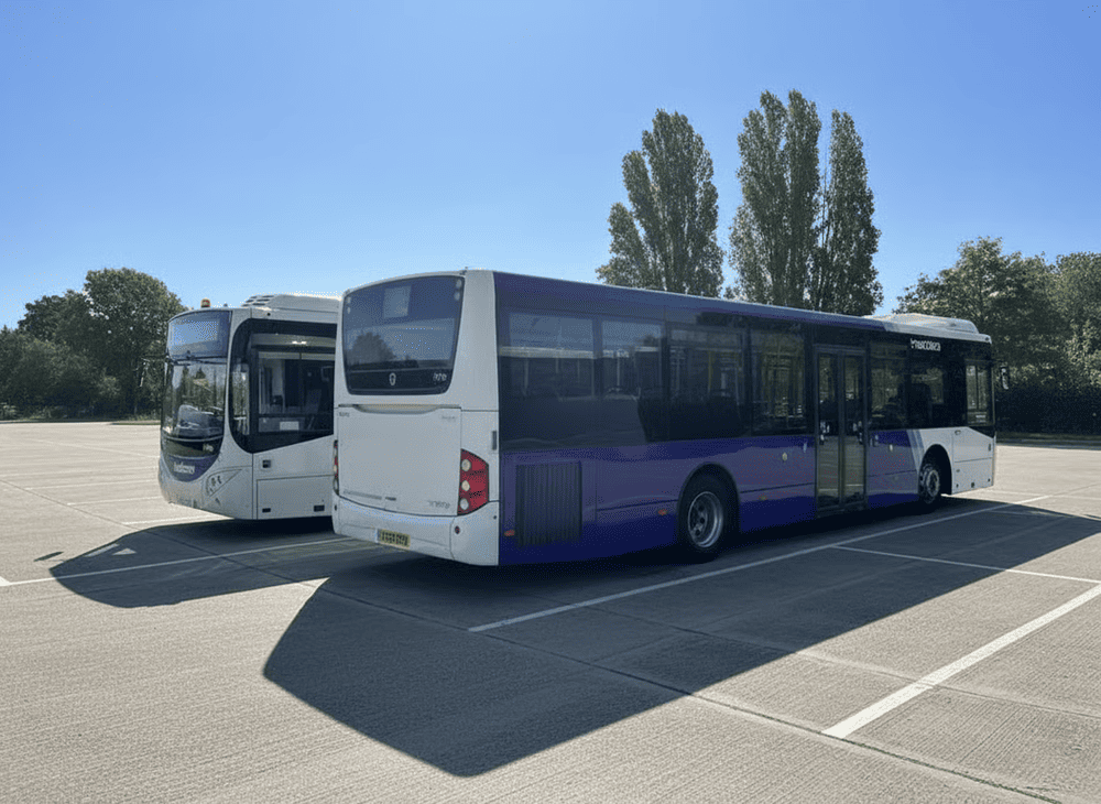 Hành khách có thể đi tàu điện hoặc xe buýt trung chuyển để di chuyển giữa các nhà ga